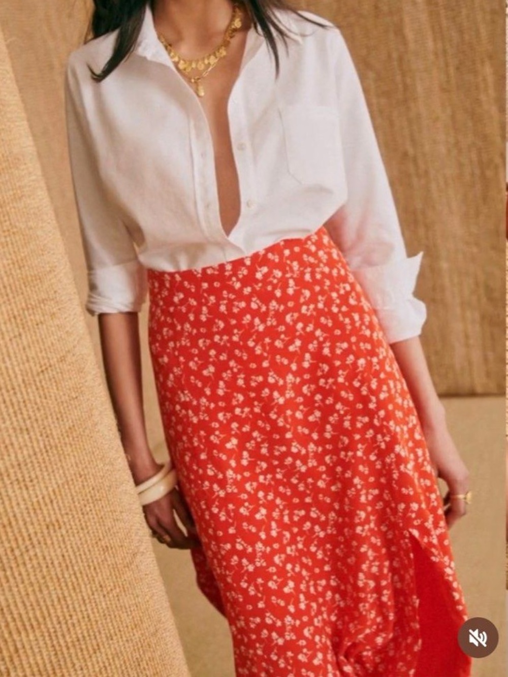 NWT SEZANE Tabata Skirt in Coral Flowers, Red Floral Midi Skirt with Side Slit - Picture 2 of 6